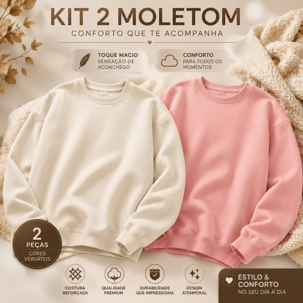 kit 2 Moletom Feminino Blusas De Frio Feminina 100% Algodão Flanelada Toc Macio Premium