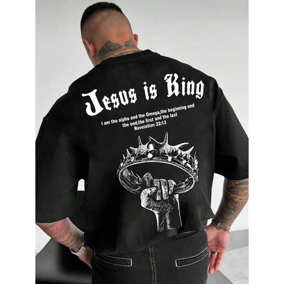 Camiseta Oversized Religião Jesus Is King 100% Algodão Unissex Cristão