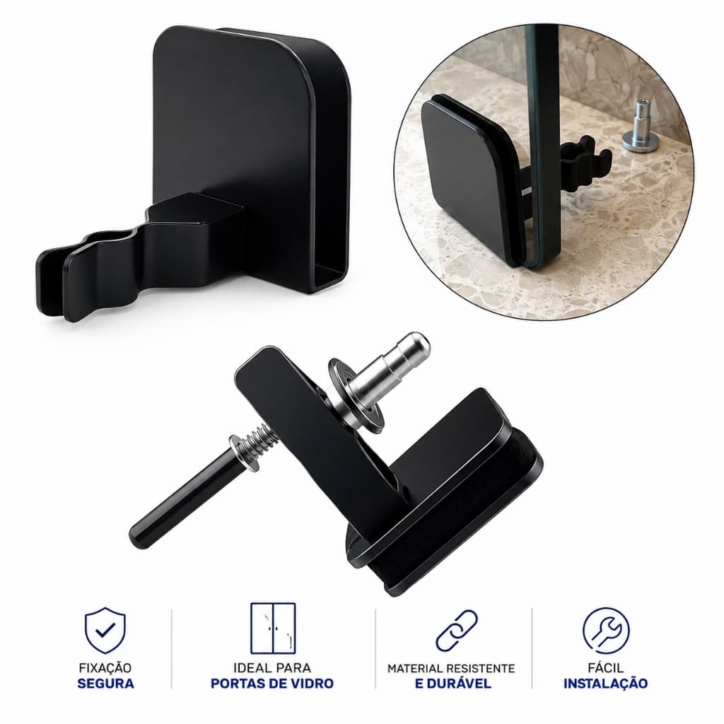 Fixador De Porta Pressão Rodapé e Piso M1702 Preto - Fast Vidros