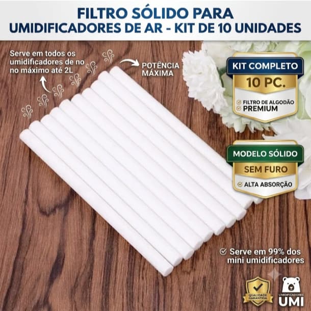 Filtro Umidificador Refil 20cm x 8mm | Kit 5 ou 10 Un | Algodão Alta Absorção Aromatizador | Envio Imediato