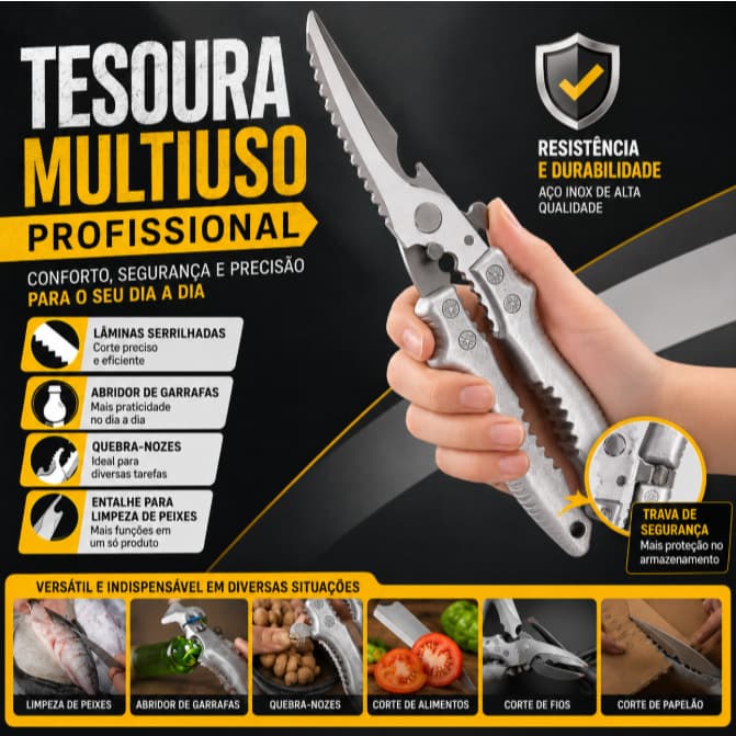 Tesoura Multifuncional Para Corte Alimentos Legumes Peixes Frangos Verdura Aço Inoxidável Utensílios