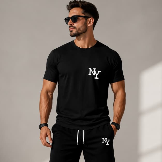 Camiseta com Short NY Básica do P ao GG em Várias Cores Masculino Conjunto Masculino New York Atemporal