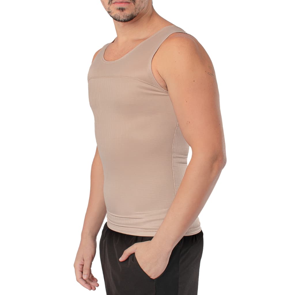 Camiseta Modeladora Masculina Cor Pele Nude Regata Postural Reduz Medidas Efeito Lipo Colete Compressao Discreto