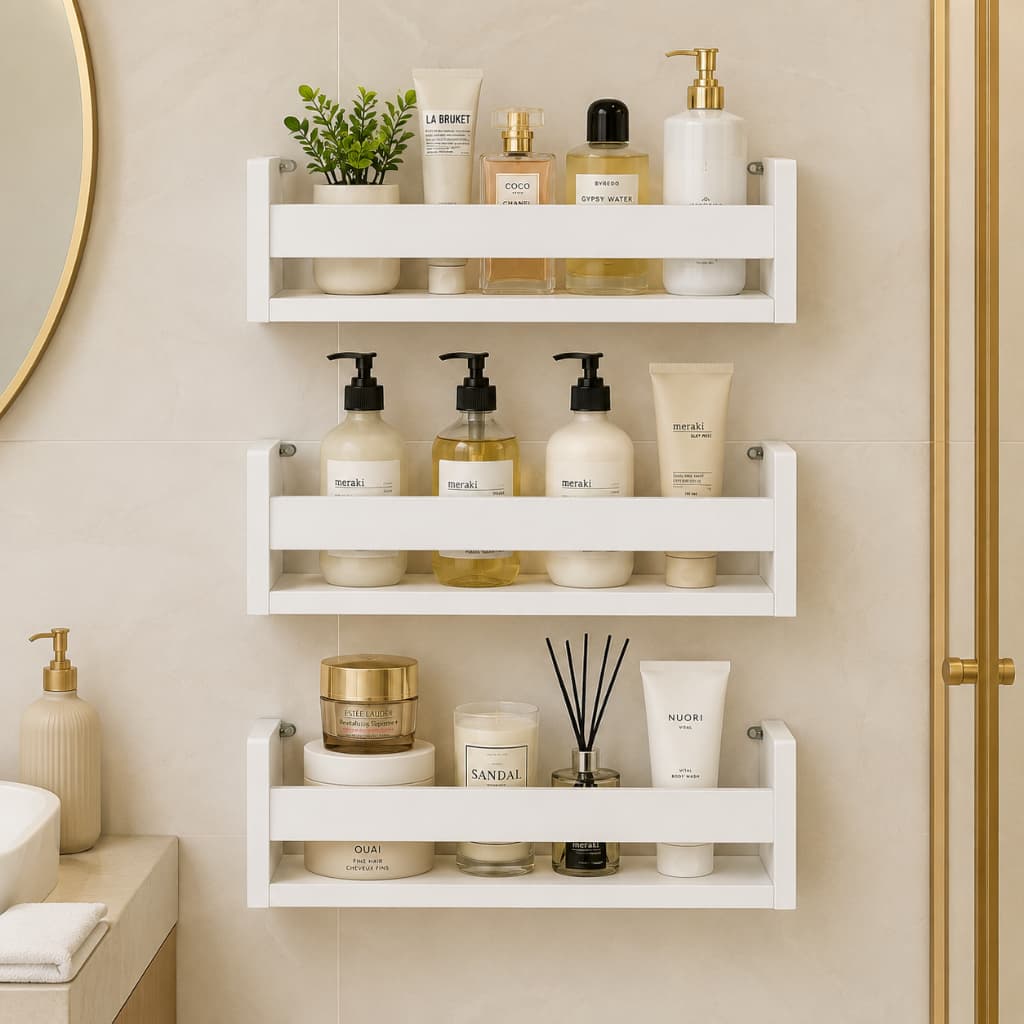Prateleira Banheiro MDF Branca Porta Shampoo Organizador Parede Nicho Decorativo Multiuso