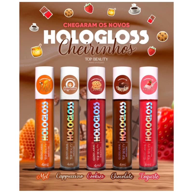 Brilho Labial Hologloss 4ml Top Beauty | Gloss Labial com Brilho Transparente e Cheirinho | Escolha o Seu | LANÇAMENTO