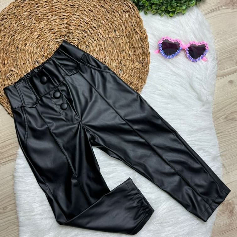 Calça Corino Fake com Botão 02 ao 10 Novidade Inverno Meninas