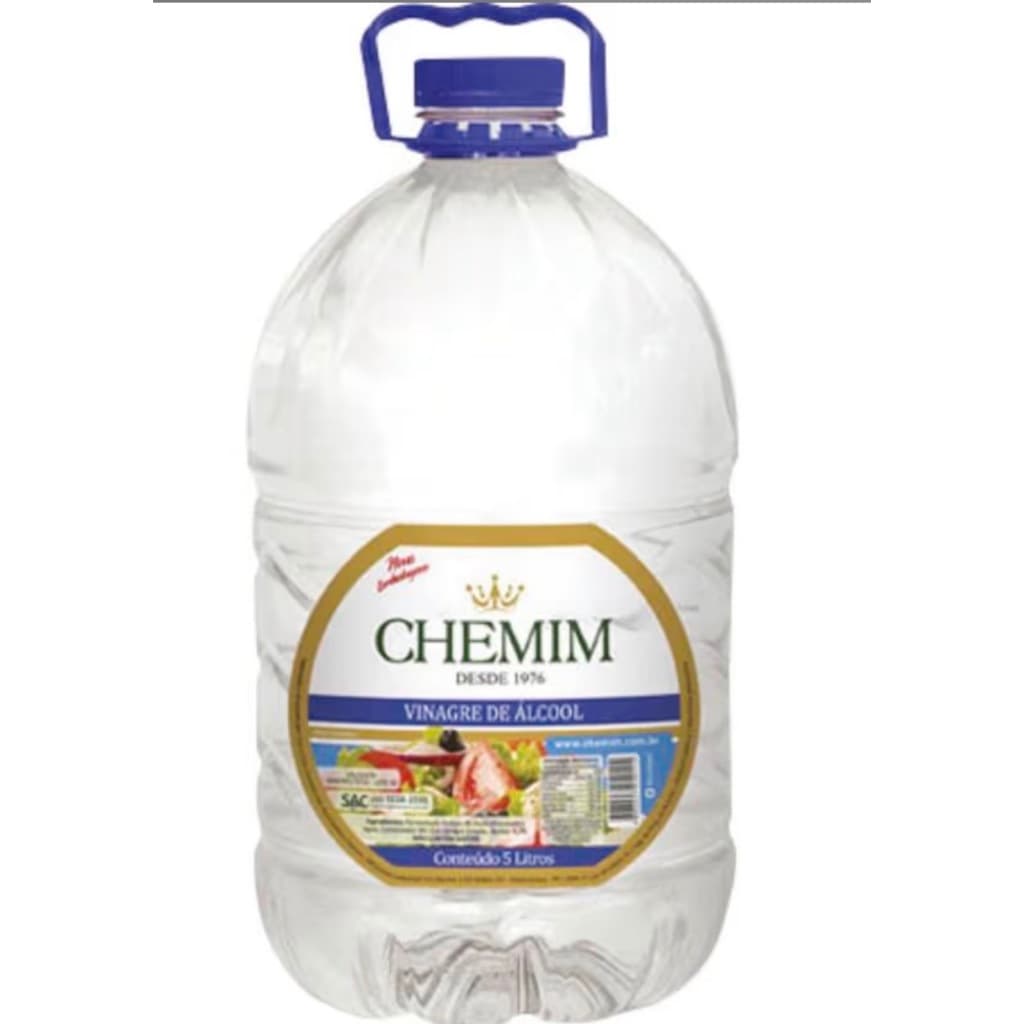 Vinagre de Álcool Chemim 5 Litros Limpeza Doméstica e Uso Culinário Econômico Alta Qualidade