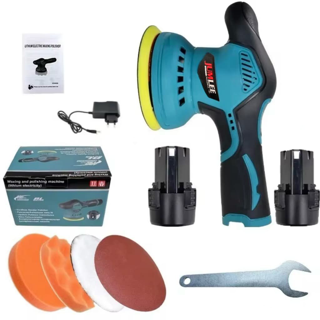 Politriz Enceradora Automotiva Lixadeira 12V Sem Fio Velocidade Variável Disco 125mm Acessórios JUMLEE