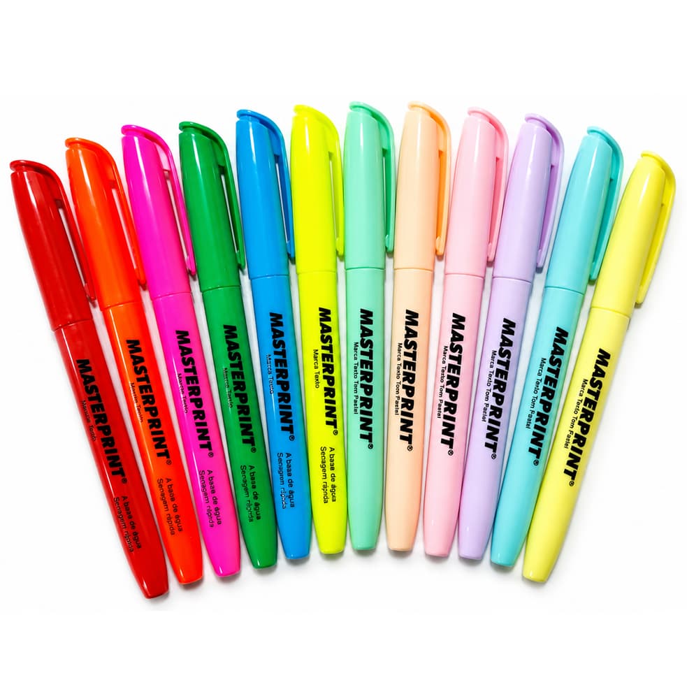 Kit Marca Texto 6 Neon + 6 pastel Caneta Marca Textos Masterprint
