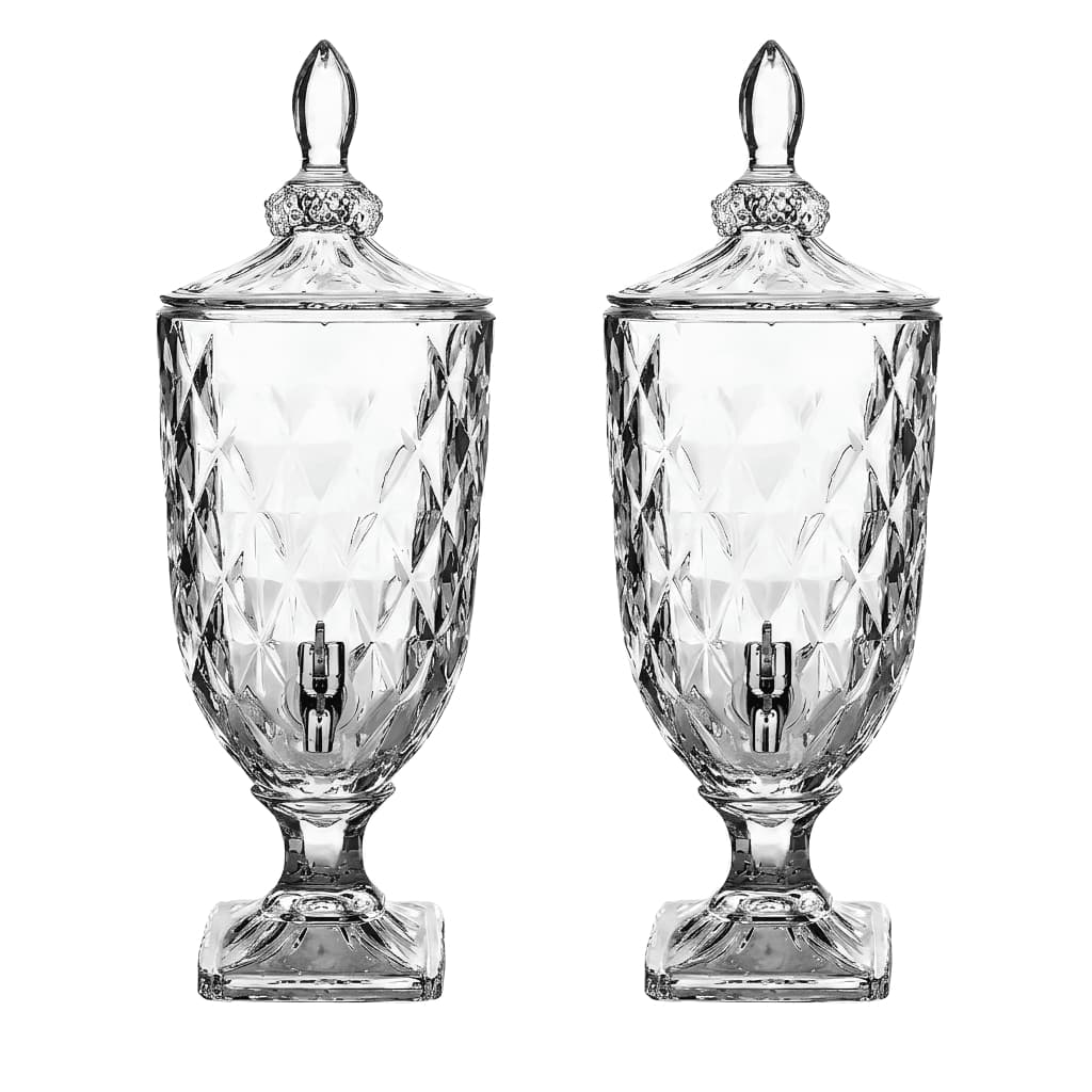 Kit 2 Suqueiras 5 Litros De Vidro Diamond Com Torneira Transparente Tampa Diamante