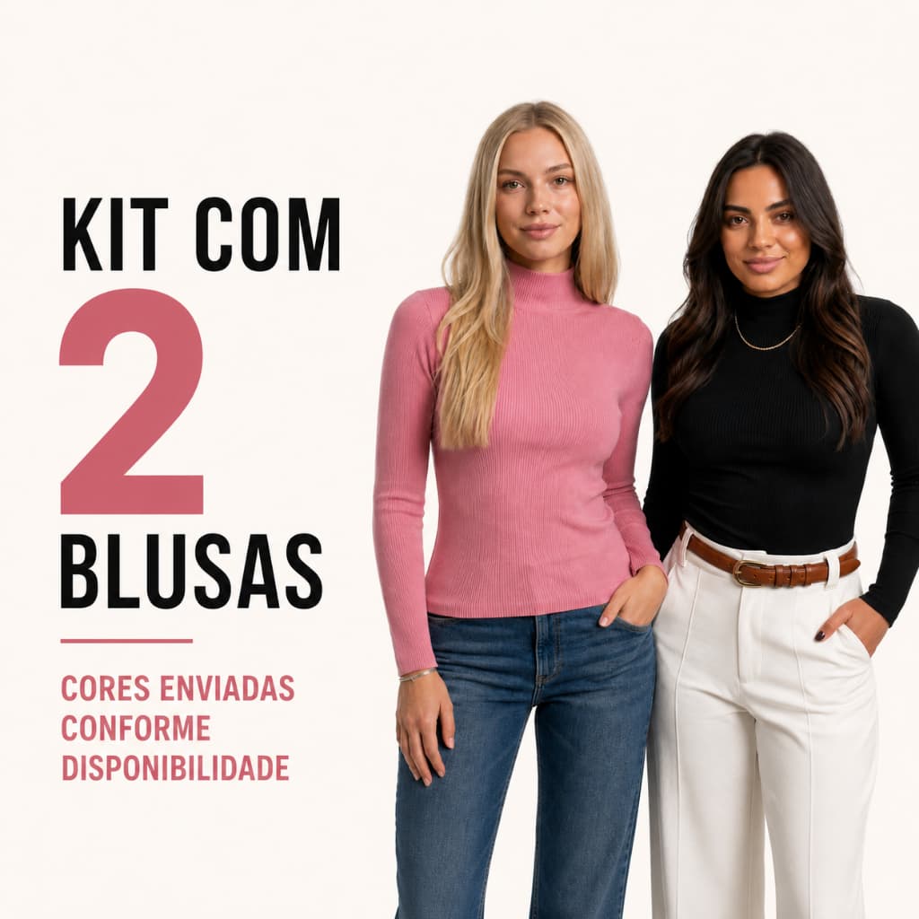 Kit 2 Blusas Segunda Pele Feminina Canelada Gola Alta Manga Longa