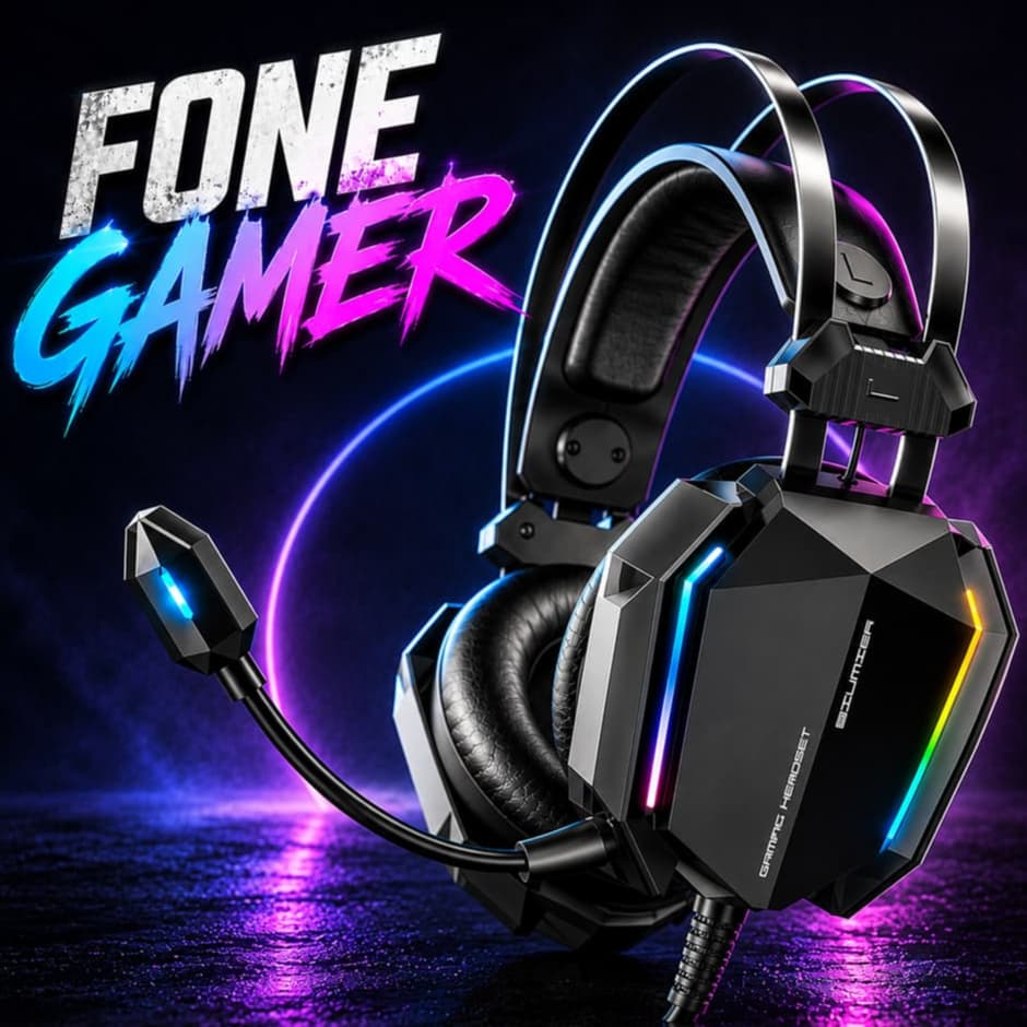 Fone de Ouvido Gamer Headset com Fio LED RGB Microfone Cancelamento de Ruído Compatível com PS5 PS4 Xbox One PC Notebook