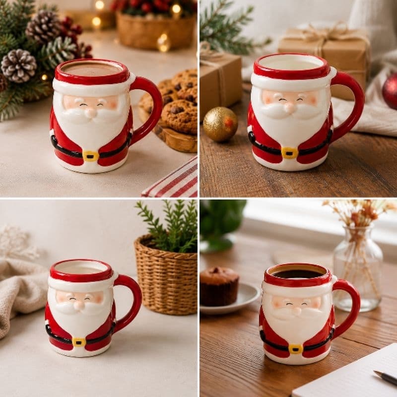 Caneca de Natal Papai Noel 330ml Cerâmica Decoração Natalina Café da Manhã Ceia Festas de Natal