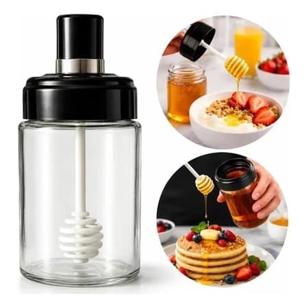Meleira de Vidro Com Tampa E Pegador Colmeia Pote de Vidro Mel 230ml Transparente Decorativo