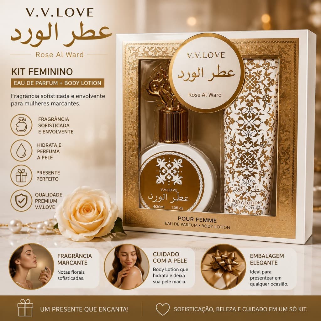 Kit Perfume Feminino V.V. Love Rose Al Ward Eau de Parfum 30ml + Body Lotion 50ml Presente Feminino
