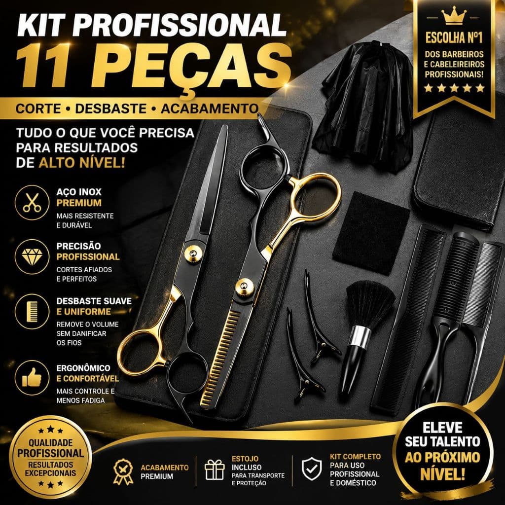 Kit 11 Peças Barbeiro De Barbear Inoxidável Tesoura De Aço/Usado para cortar cabelos