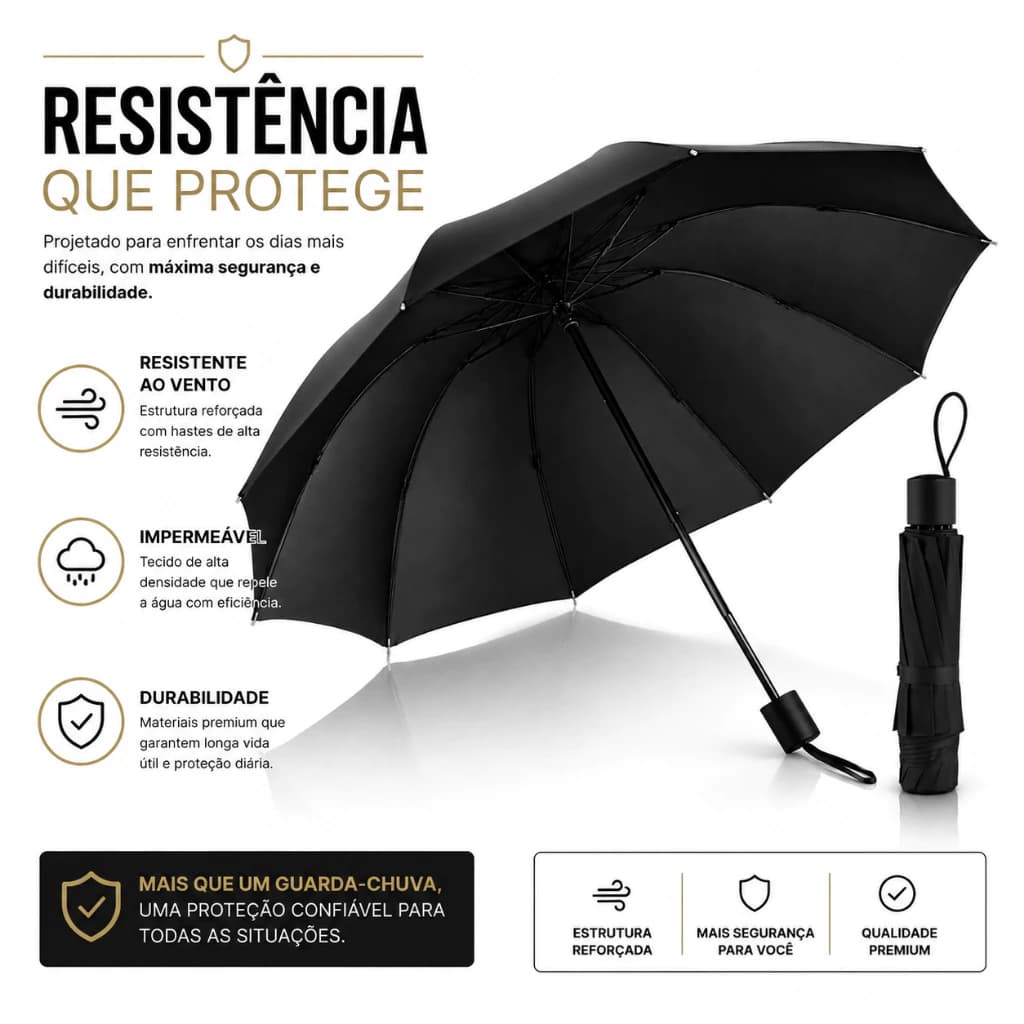 Black Waterproof Umbrella - Printed 95cm