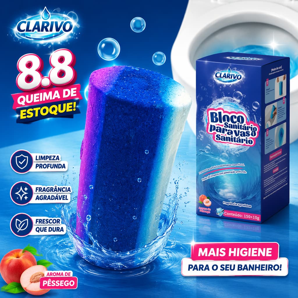 CLARIVO Bloco Sanitário para Vaso Limpeza Automática, Anti-Bacteriano, Elimina Odores e Seguro para Canos