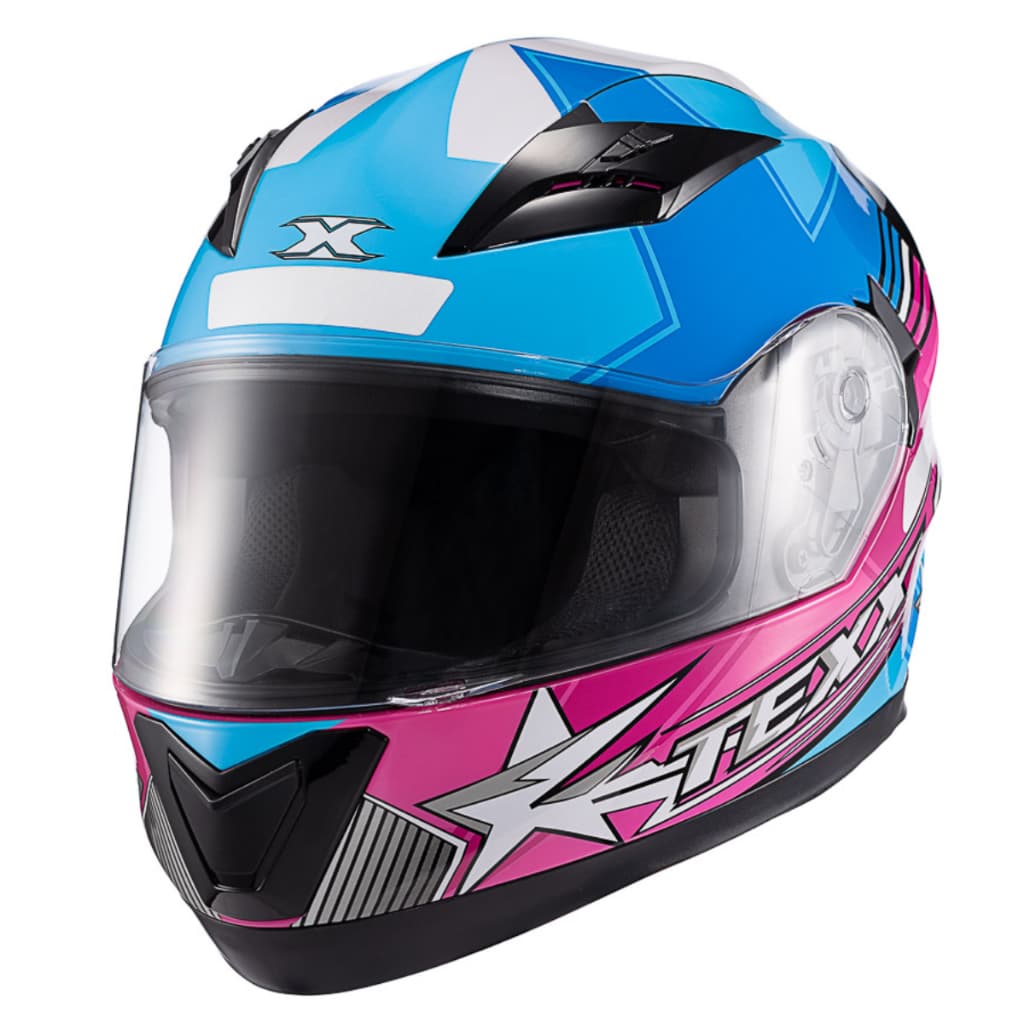 Capacete Texx Strike Superstar Azul Rosa Branco Brilho Capacete Moto Integral Original Viseira Cristal