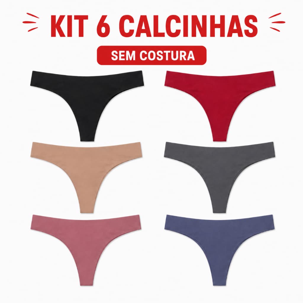 Kit 6 Calcinhas Fio Dental Sem Costura Feminina Tamanhos P ao GG
