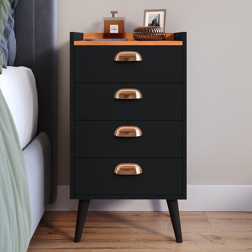 Mesa Cabeceira 4 Gavetas Lateral Cama Organizador Quarto Pés Palito Retro