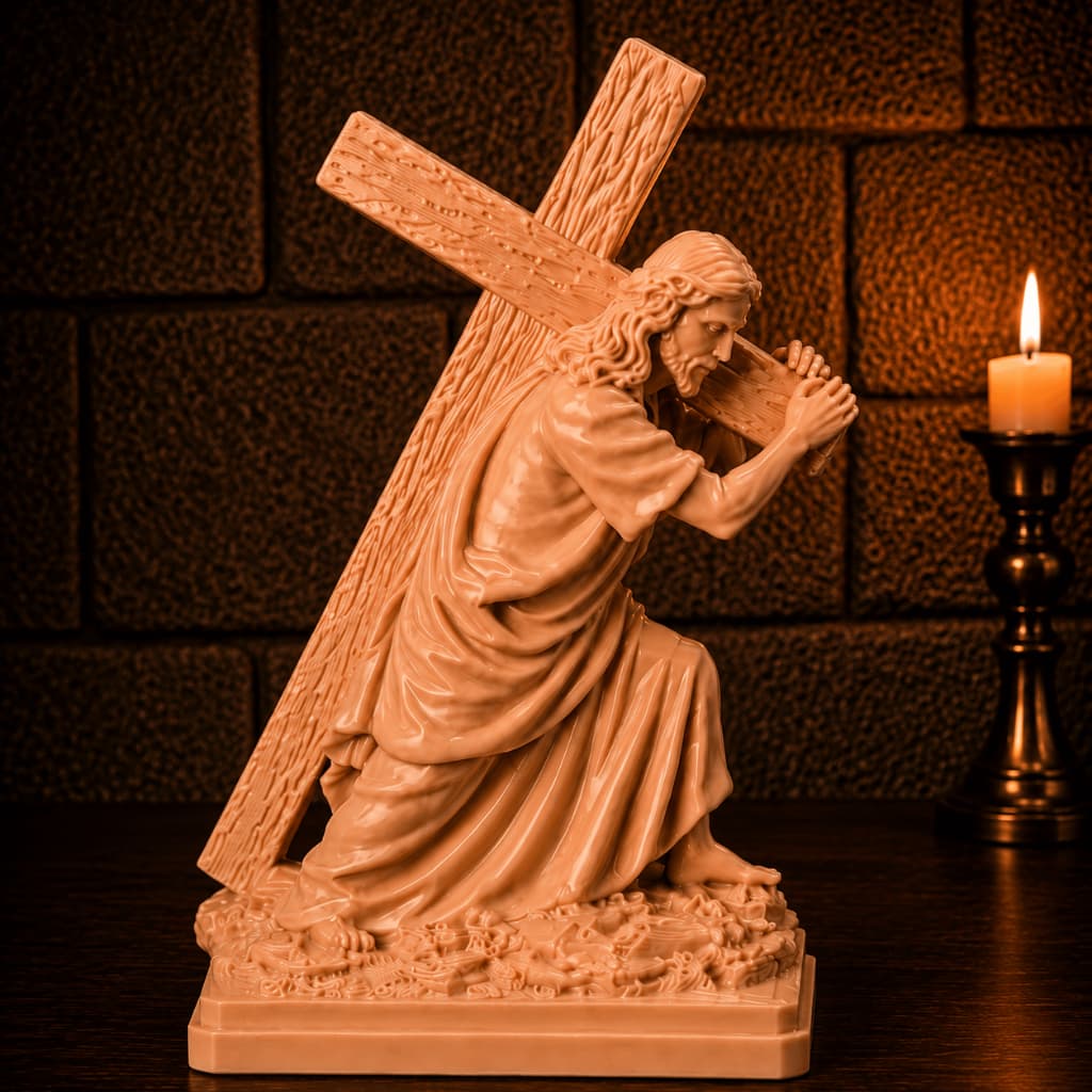 Estátua Imagem De Jesus Cristo Carregando A Cruz Escultura Religiosa Católica Para Altar Decoração 12cm Premium