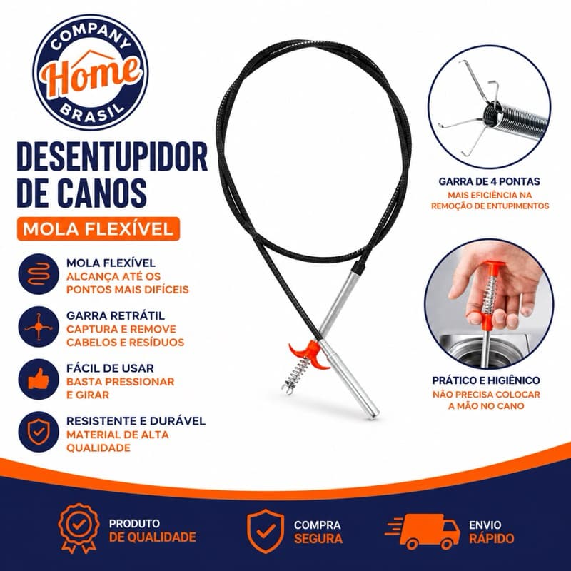 Garra Desentupidora Manual Multifuncional para Pias e Ralos