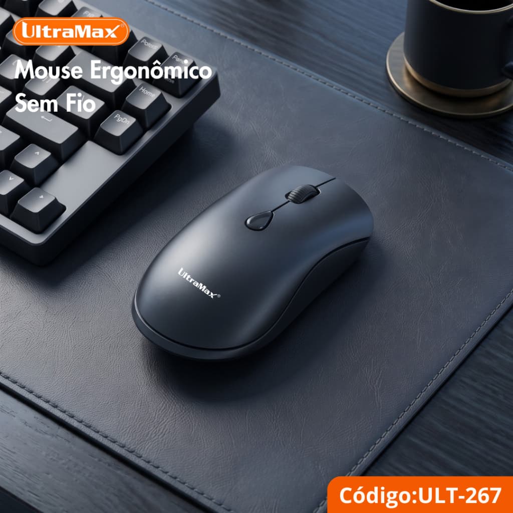 Mouse Sem Fio UltraMax ULT-267 USB Ergonômico Ajuste DPI 2.4GHz