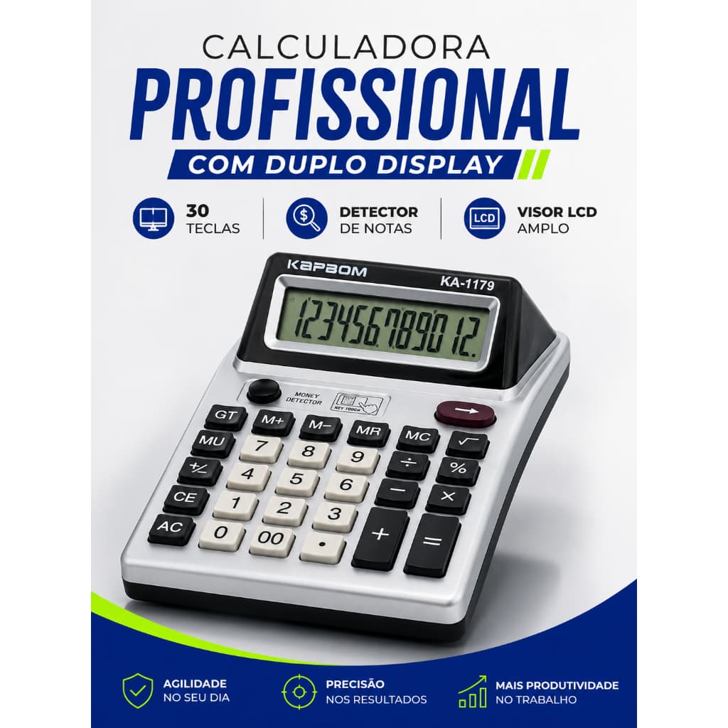 Calculadora de Mesa Kapbom 9 Display LCD Grande