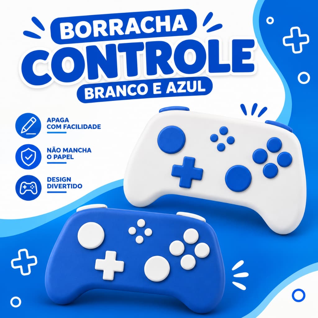 Borracha estilo gamer em formato de controle, azul e branco