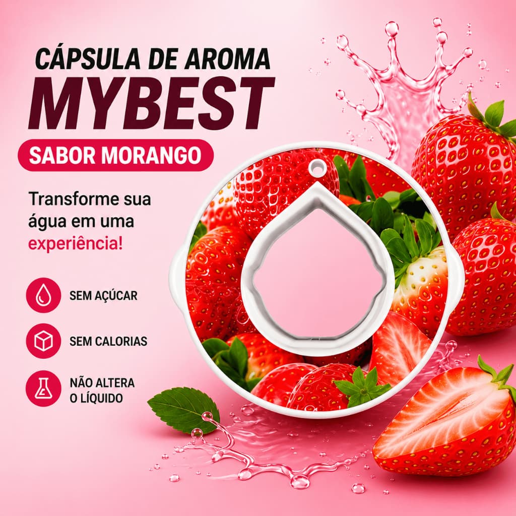 Cápsula Aroma My Sense Sabor Morango Refil para Garrafa Sensorial Água Hidratação Sem Açúcar