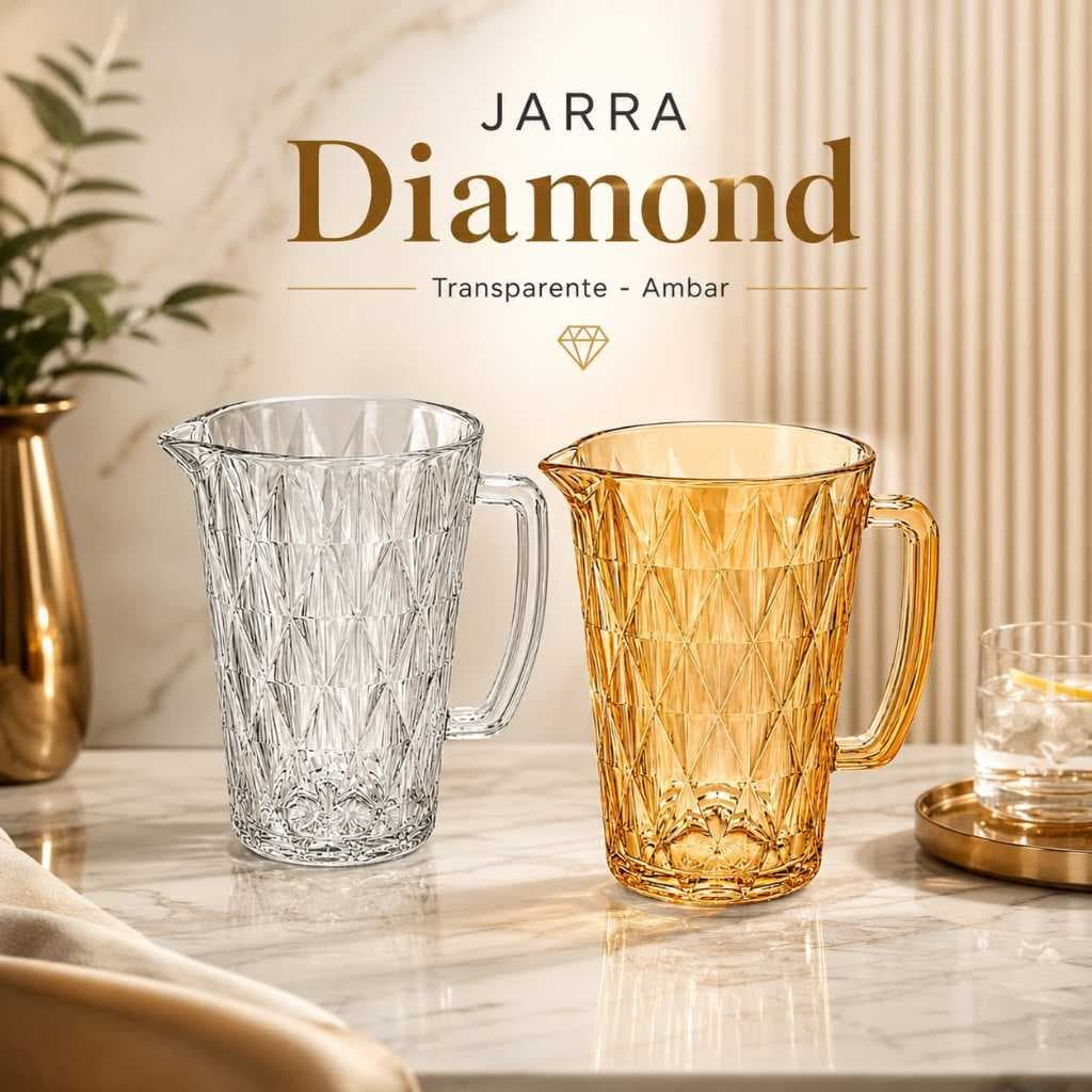 Jarra Diamond Vidro Grosso 1,2L Elegante Resistente Mesa Posta  Recepção Convidados Presente Ideal