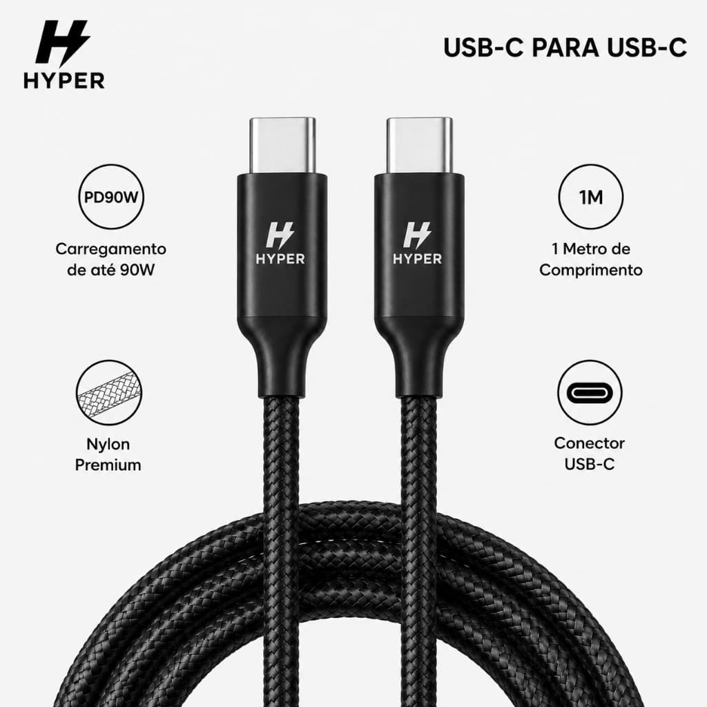 Cabo Tipo C - Tipo C Premium Nylon Reforçado, Carregamento Turbo, Transferência de Dados - Envio Imediato
