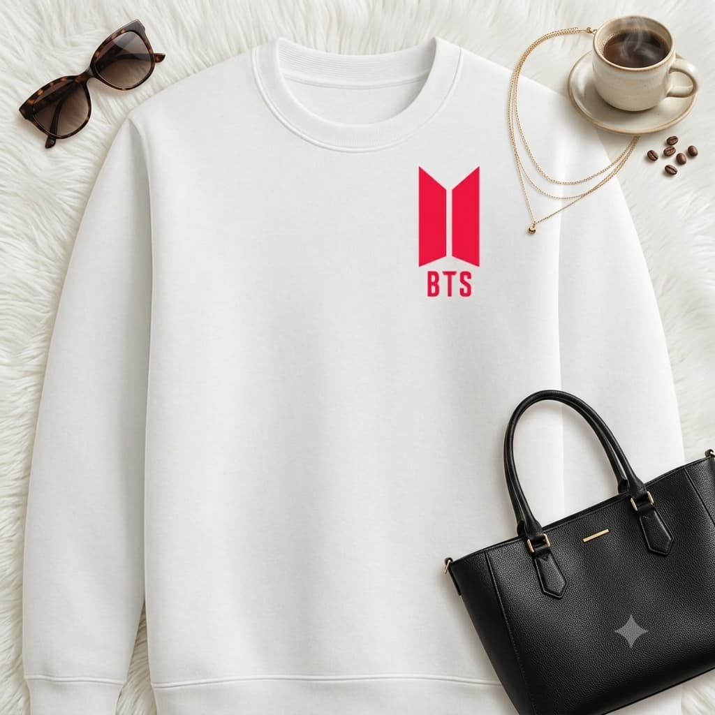 Moletom Feminino Sem Capuz Blusa De Frio Flanelada Estampa BTS Banda Coreana K-POP Casaco Quentinha