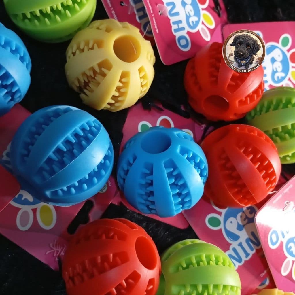 Brinquedo Bola Limpa Dente de Borracha Higiene Bucal Porta Petisco Cão Gato