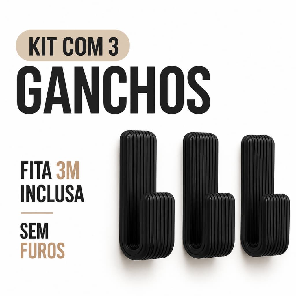 Kit Com 3 Ganchos Suporte Resistente Com Fita Dupla Face 3M Para Toalhas Roupas Acessórios