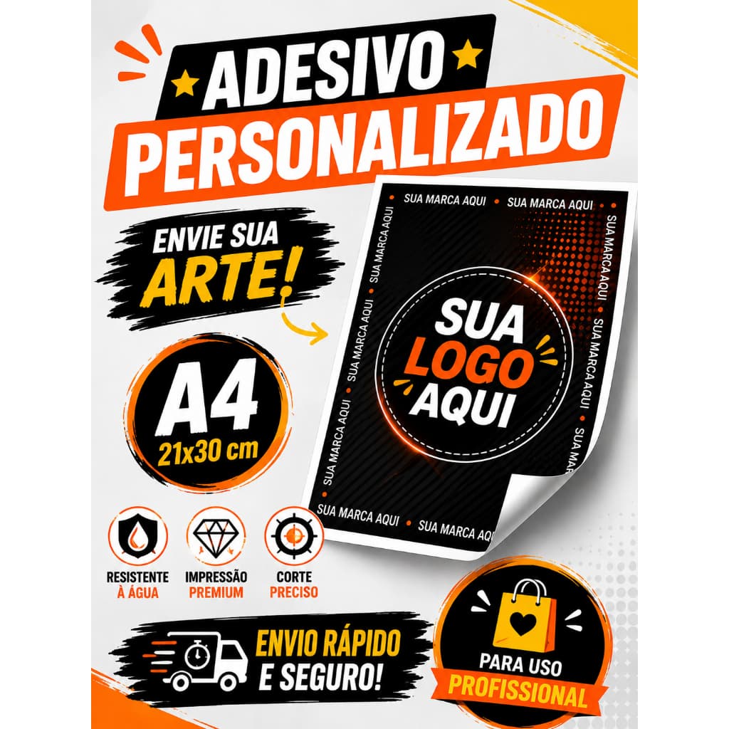 Adesivo Personalizado A4 21x30cm | Envie Sua Arte Hoje | Vinil Resistente à Água