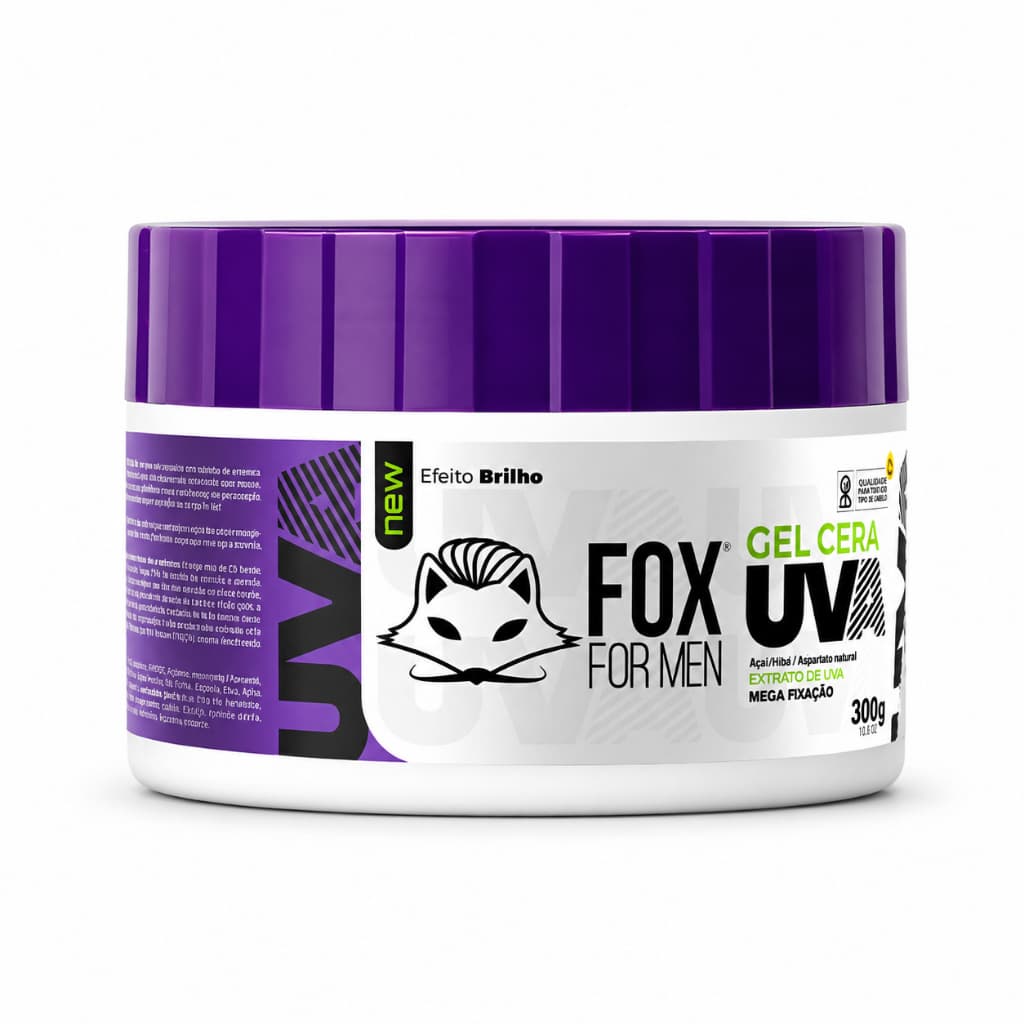 Gel Cola Capilar Uva Fox For Men 300g Mega Fixação Brilho Hidratação Antifrizz Extrato de Uva