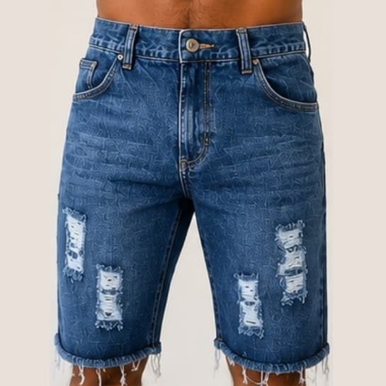Bermudas Jeans Médio Premium Rasgado Masculina Sarja Slim Destroyed Promoção Short Jeans Claro Masculino