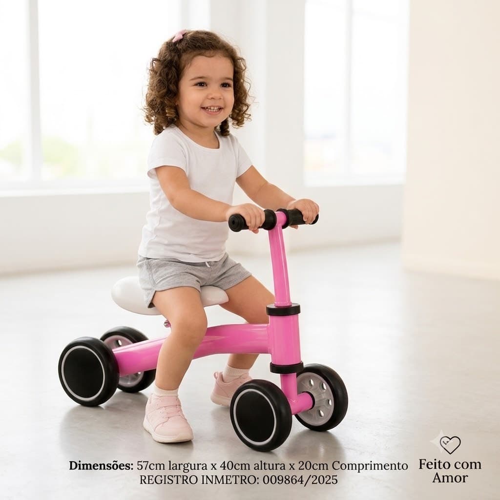 Bicicleta De Equilíbrio Andador Infantil Sem Pedal 4 Rodas Dia das Crianças REGISTRO INMETRO