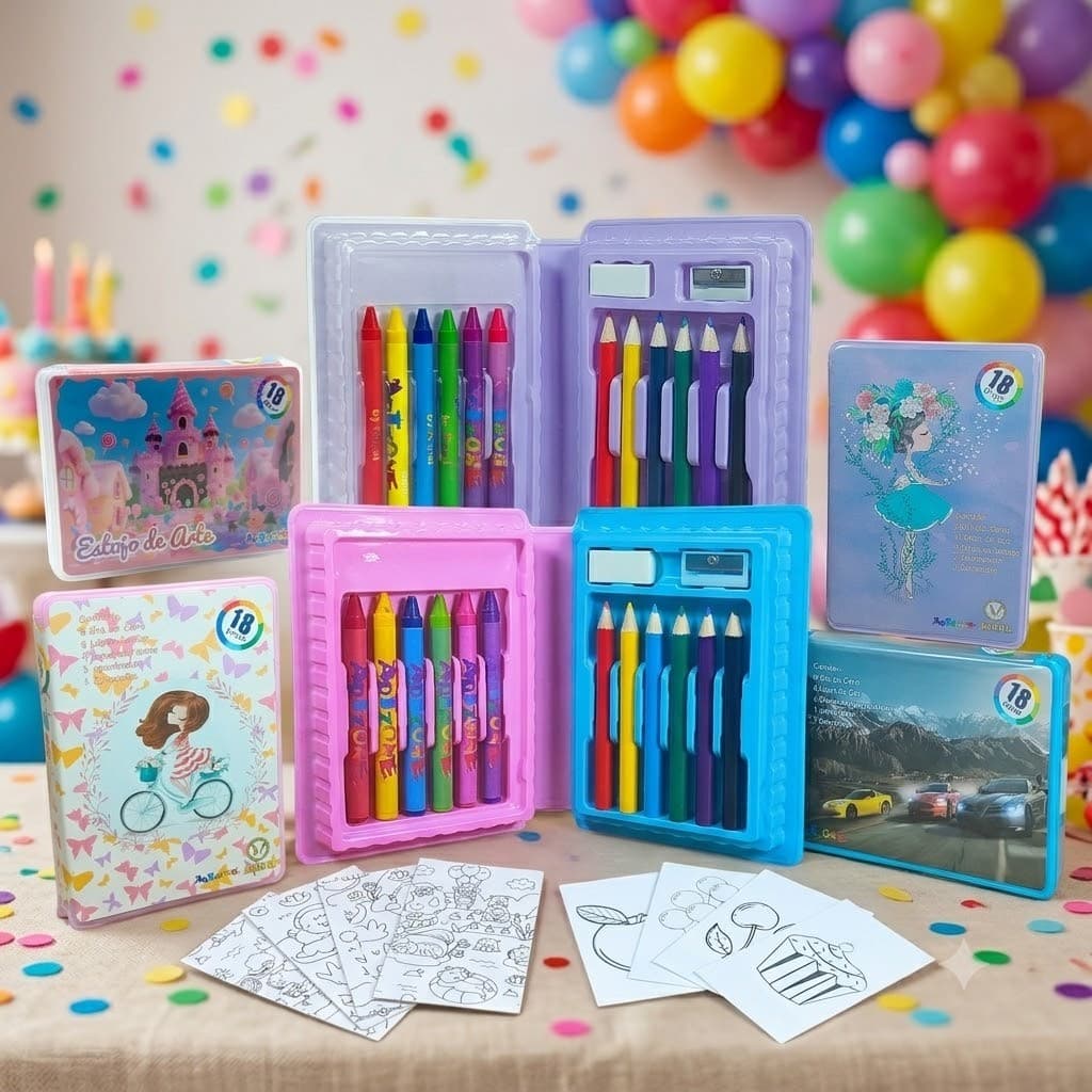 Combo 10 Estojinhos Estojo Maleta Kit Pintura Escolar 18 peças Personalizar Festa Aniversário Brinde Envio Super Rápido