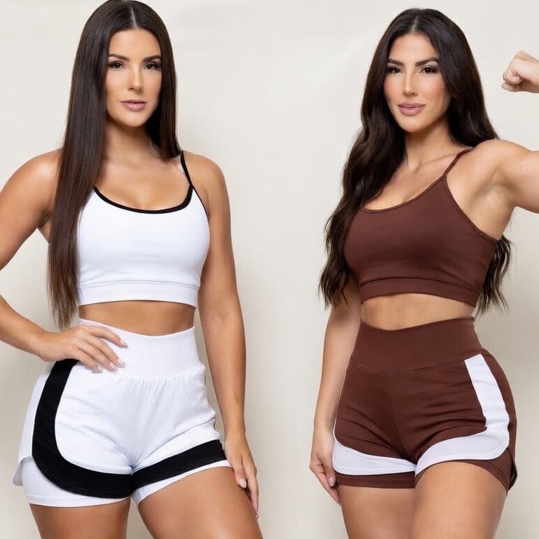 Conjunto Academia Feminino Short Duplo Academia Cintura Alta Top