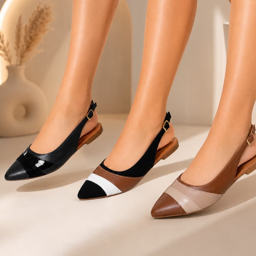Sapatilha Feminina Slingback Bico Fino Elegante Confortável