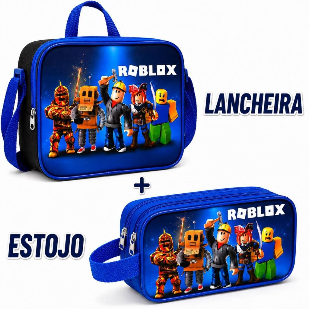 Kit Lancheira Térmica + Estojo Roblox Infantil Escolar 2 Peças