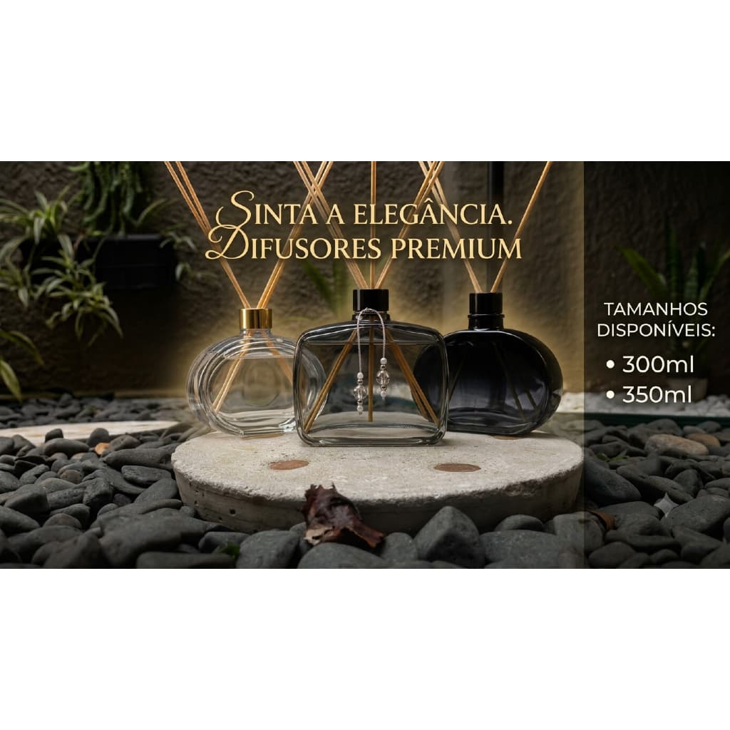 Difusor de Aromas Ambientes Frasco de Vidro Luxo 300ml e 350ml Aromatizador de Varetas Premium
