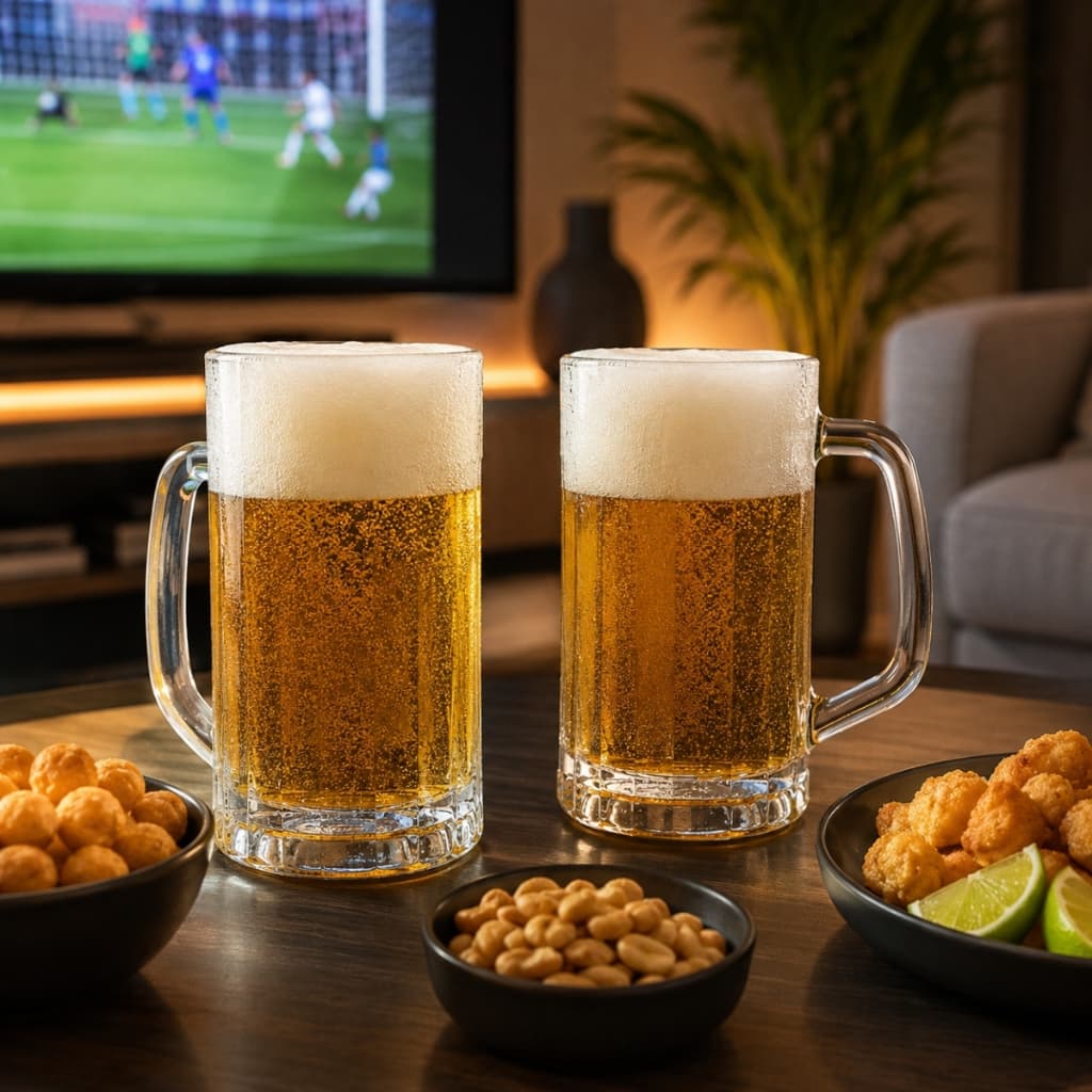 Canecas de Chopp em Vidro 340ml Kit com 2 Unidades Alça Resistente Ideal para Cerveja Drinks Eventos