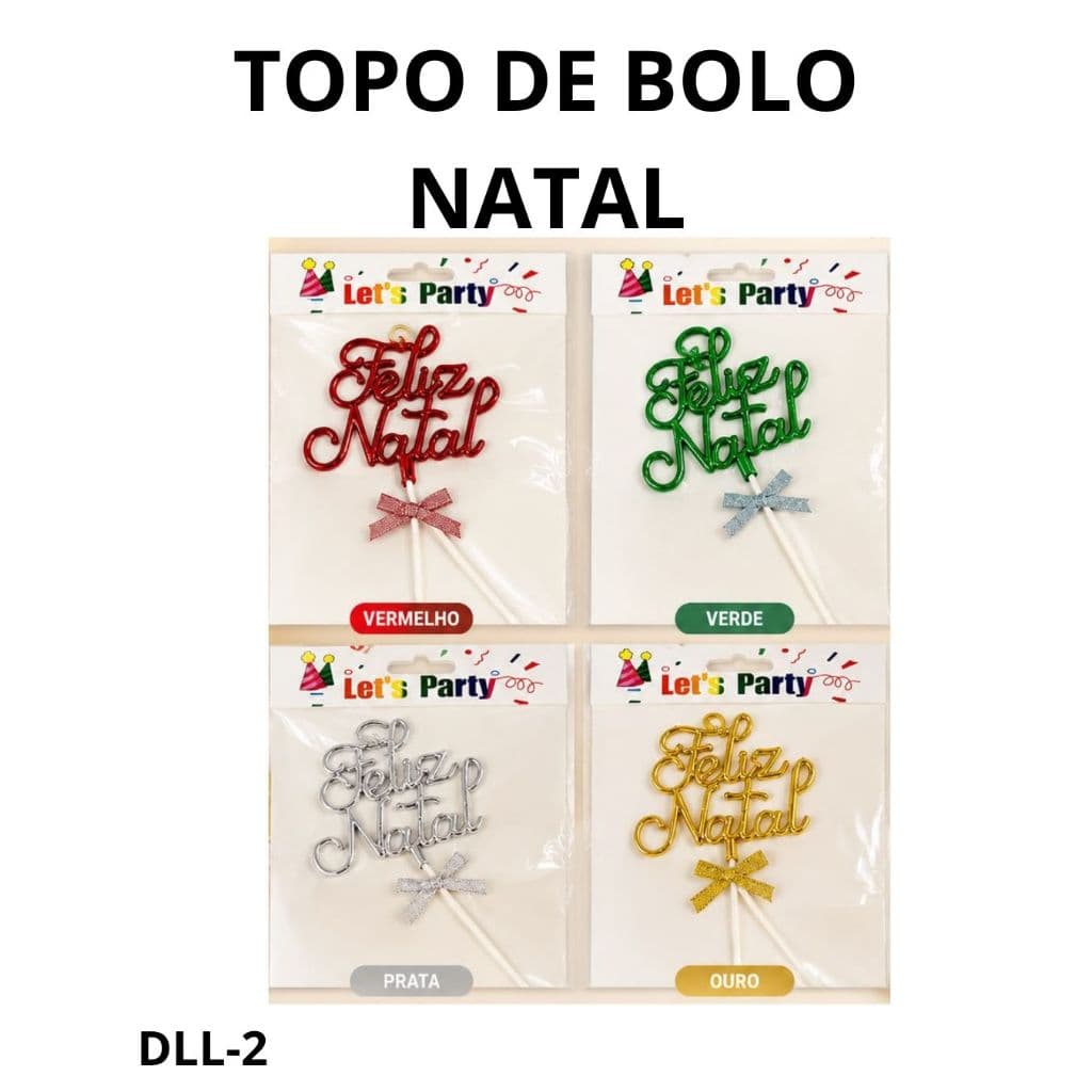 Topo de Bolo Feliz Natal Verde, Dourado, Vermelho e Prata – Decoração Natalina DLL-2