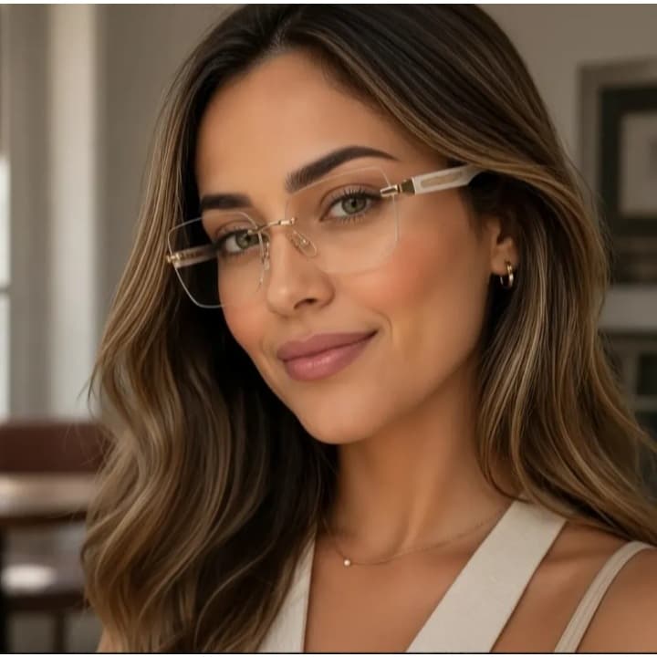 Armação Feminina Parafusada Balgriff Sem Aro Óculos de Leitura de Grau da Moda Quadrada