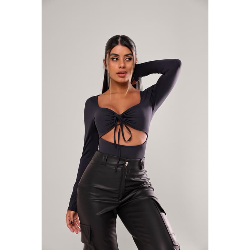 Body Manga Longa Com Amarração Ajustável