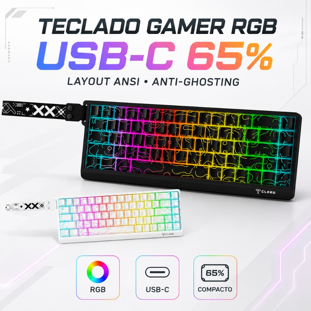 Teclado Gamer 65% Usb-c Rgb Formato Ansi Anti-ghosting